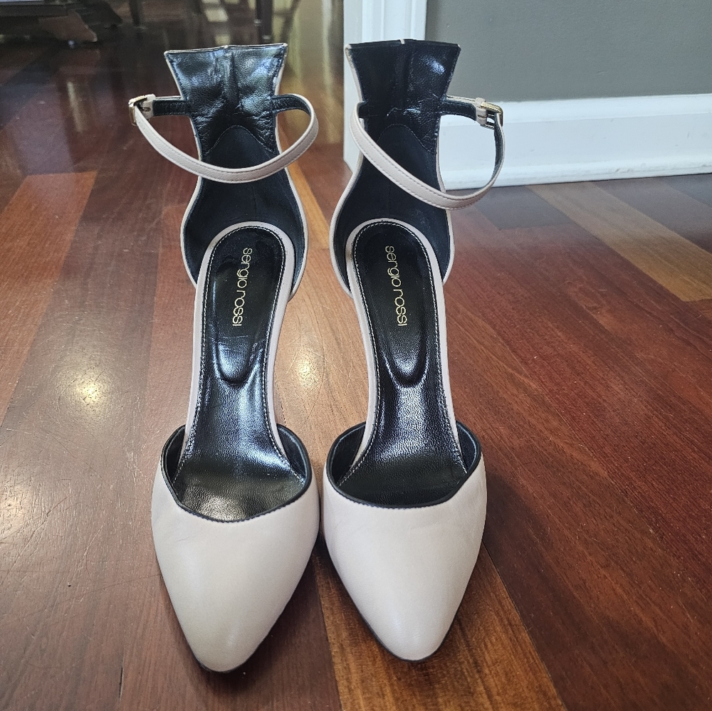 Sergio Rossi Black and Cream Women's Heels Size 38.5